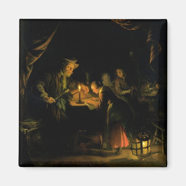 Aimant Le maître d'école, 1660-65 (huile sur panneau) (Devant)