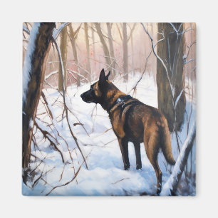 Aimant Le Malinois Belge Laisser Neige Noël