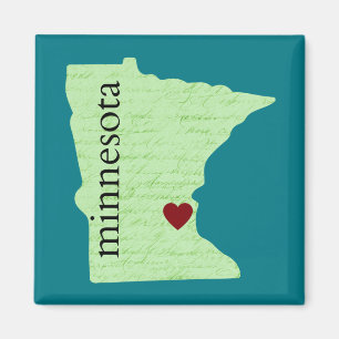 Aimant Le Minnesota - vert, Teal, coeur, maison