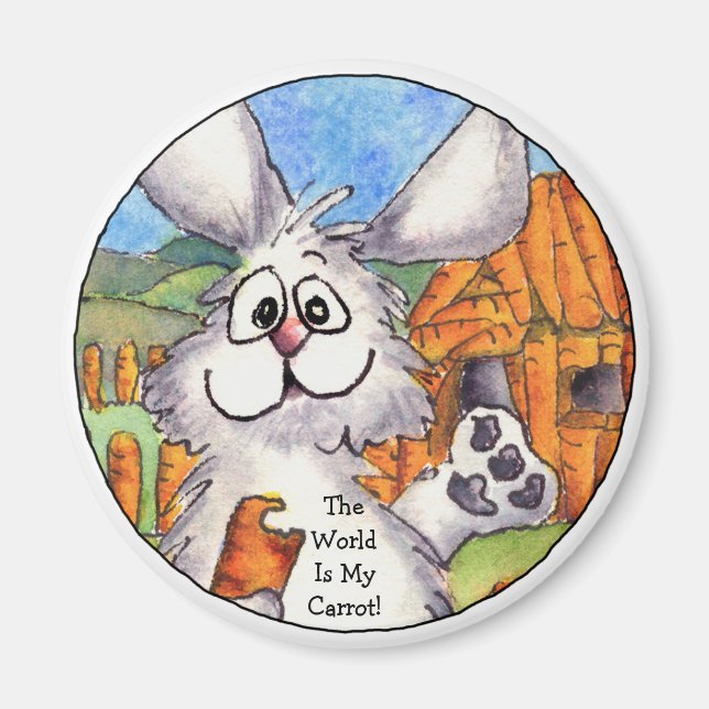 Aimant Le monde est ma carotte rond rabbit magnétique (Devant)