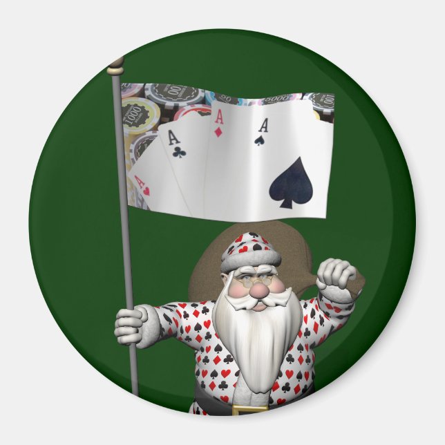 Aimant Le Père Noël Aime Jouer Au Poker (Devant)