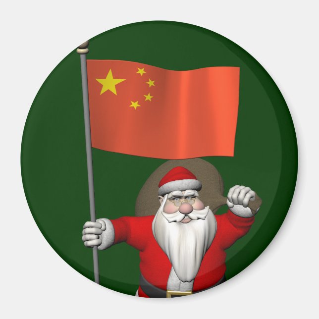 Aimant Le Père Noël Avec Drapeau De Chine (Devant)