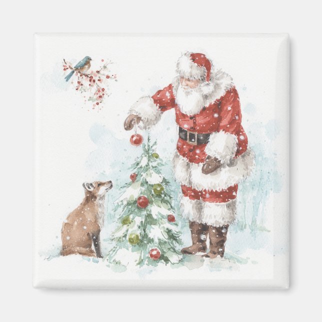 Aimant Le Père Noël décore un arbre avec sa forêt (Devant)