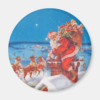 Aimant Le Père Noël Sur Le Toit Avec Son Renne