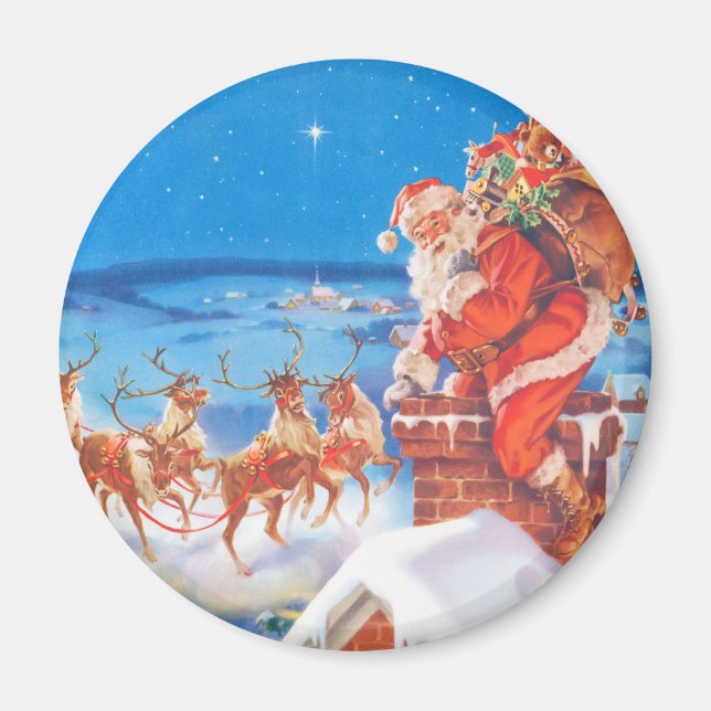 Aimant Le Père Noël Sur Le Toit Le Soir De Noël (Devant)