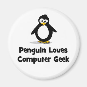 Aimant Le pingouin aime le geek d'ordinateur
