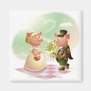 Aimant Le porc masculin donne un bouqet des fleurs à un