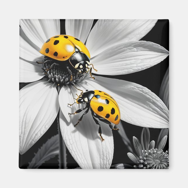 Aimant Le scarabée jaune sur la fleur blanche noire (Devant)