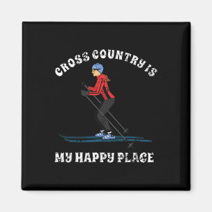 Aimant Le ski de fond est mon endroit heureux T Shirt ama