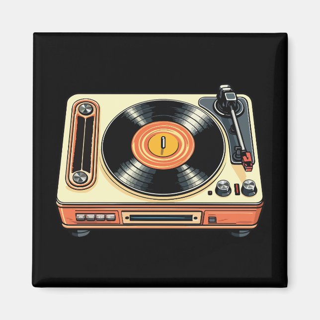 Aimant Lecteur de disques vinyles rétro (Devant)