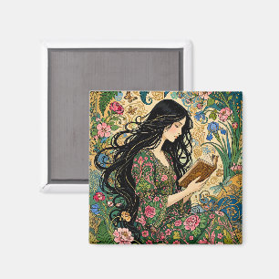 Aimant Lecture dans le jardin Art nouveau