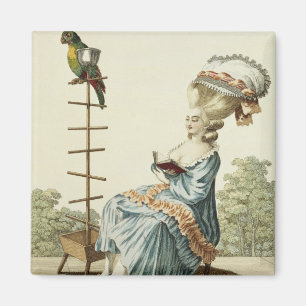 Aimant Lecture de jeune femme dans une robe de jour avec