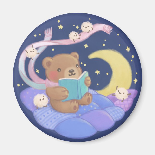 Aimant Lecture de l'ours en peluche avec illustration de  (Devant)