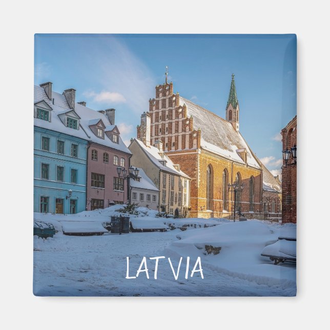 Aimant L'église Saint-Pierre en hiver à Riga, Lettonie (Devant)