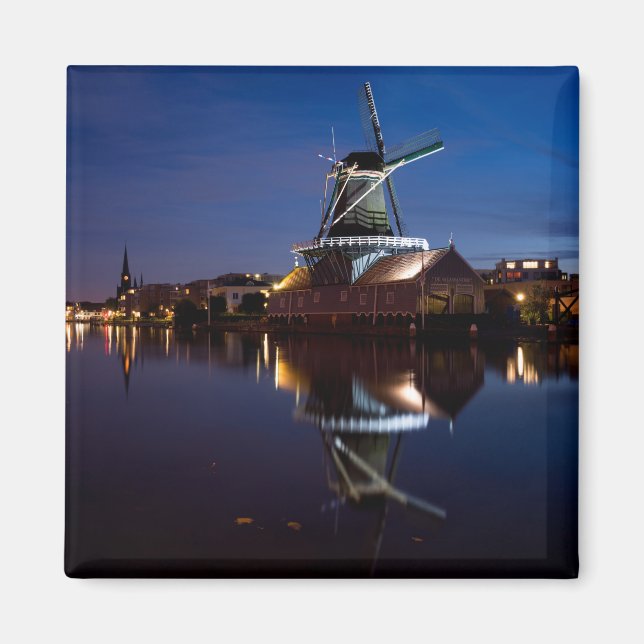 Aimant Leidschendam moulin à vent avec réflexion la nuit (Devant)