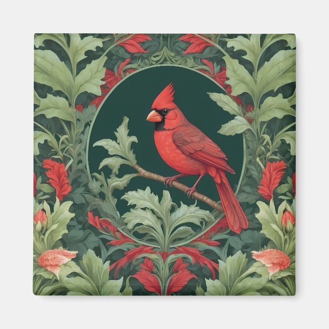Aimant L'Élégant Cardinal du Nord William Morris Inspiré (Devant)