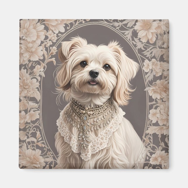 Aimant L'Élégant Chien Maltais William Morris Inspiré (Devant)