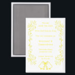 Aimant Lemon Bells Scrollwork Wedding Enregistrer La Date<br><div class="desc">Mariage enregistrer la conception des cloches magnétiques de date. Customisez ce mariage jaune enregistrez l'aimant de date avec vos détails mariages. Si vous avez besoin d'aide pour vous customiser,  contactez-nous via le lien de cette page. Cellules de couleur citron design mariage personnalisé enregistrer la date aimant</div>
