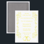 Aimant Lemon Bells Scrollwork Wedding Enregistrer La Date<br><div class="desc">Mariage enregistrer la conception des cloches magnétiques de date. Customisez ce mariage jaune enregistrez l'aimant de date avec vos détails mariages. Si vous avez besoin d'aide pour vous customiser,  contactez-nous via le lien de cette page. Cellules de couleur citron design mariage personnalisé enregistrer la date aimant</div>