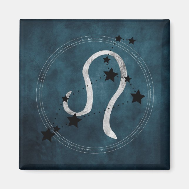 Aimant Leo le lion constellation noir & argent zodiac (Devant)