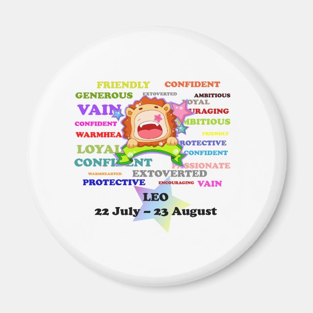 Aimant Leo, Lion, signe zodiaque Cadeaux d'astrologie per (Devant)