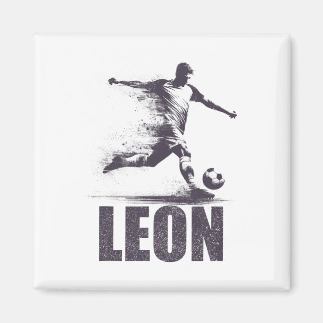 Aimant Leon Soccer Boys Personalized First Name Leon  (Devant)