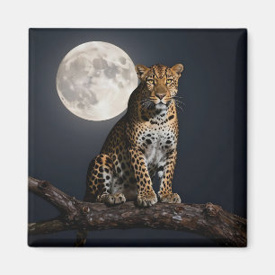 Aimant Léopard Majestueux et Pleine Lune