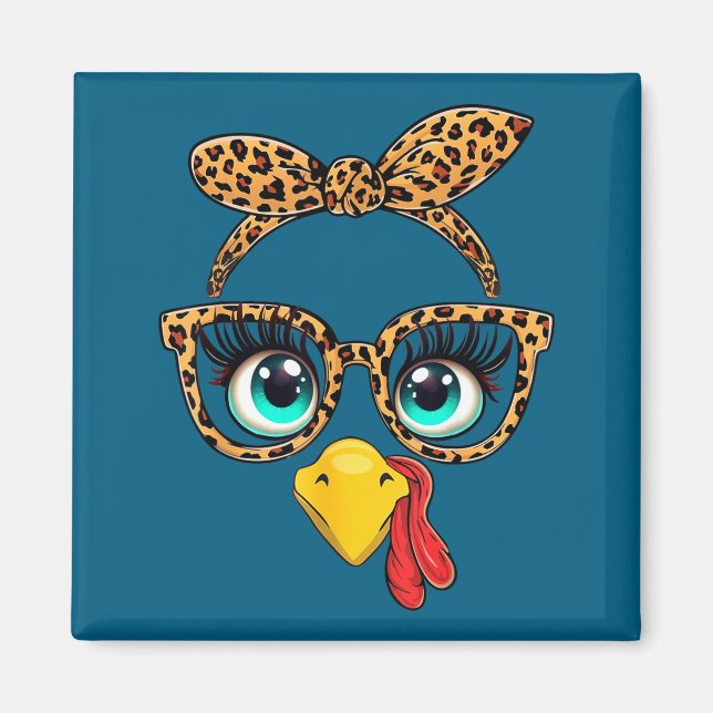 Aimant Leopard Print Thanksgiving Funny Turkey Face Gles  (Devant)