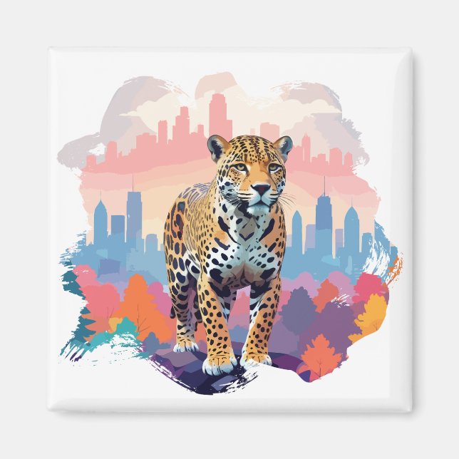 Aimant Leopard Vector Art Animal Dans La Nature Majestueu (Devant)