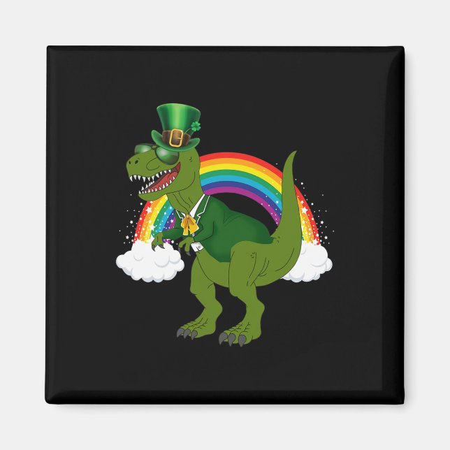 Aimant Leprechaun Dinosaure T-rex Arc-en-ciel St Patrick  (Devant)