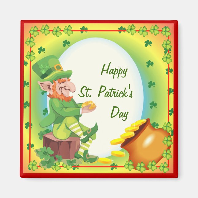 Aimant Leprechaun Pot d'or irlandais (Devant)