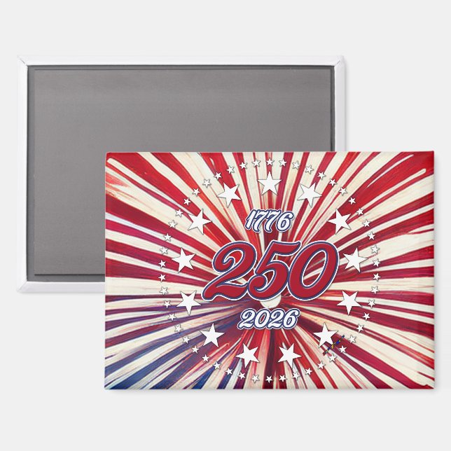 Aimant Les 250 ans d'Amérique 1776-2026 Feux d'artifice R (Recto/Verso)