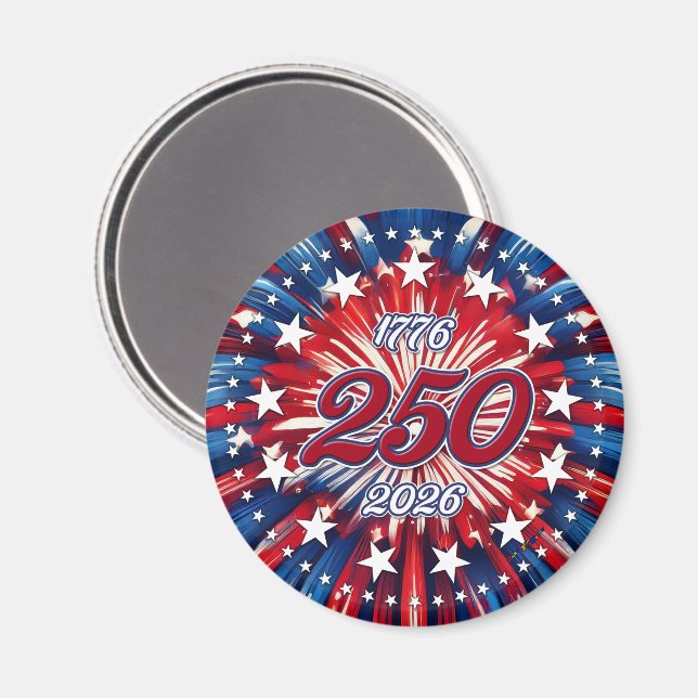 Aimant Les 250 ans d'Amérique 1776-2026 Feux d'artifice R (Recto/Verso)