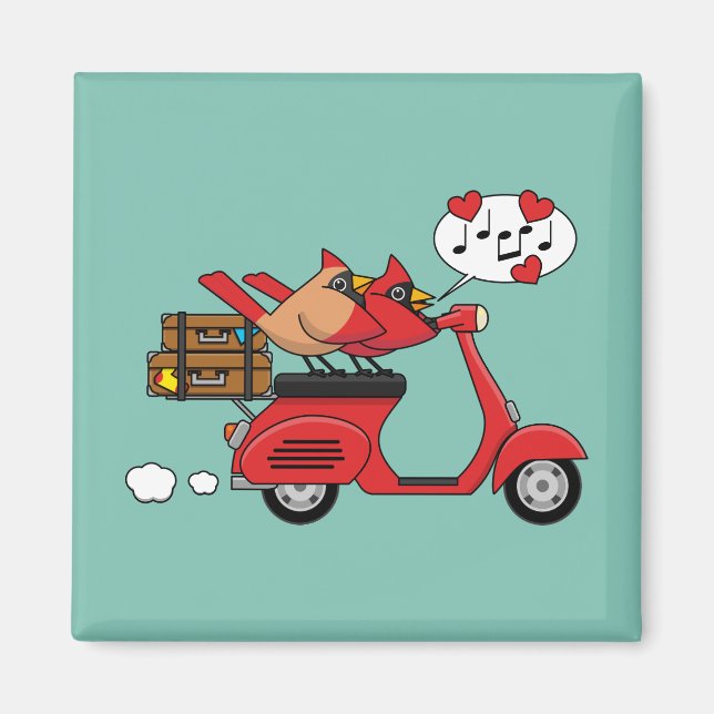 Aimant Les amoureux du Cardinal Rouge sur Scooter (Devant)
