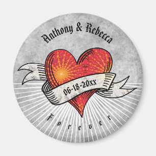 Aimant Les coeurs tatoués ajoutent les noms et la date