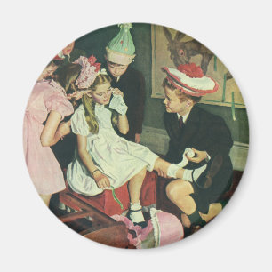 Aimant Les enfants vintages jouent à la queue sur l'âne