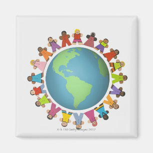 Aimant Les figurines ethniques multi encerclent le globe