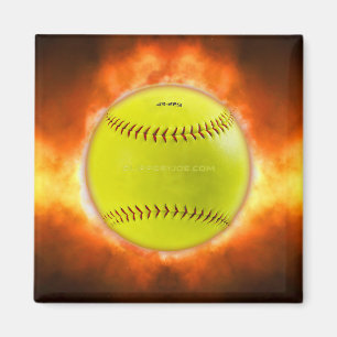 Aimant Les flammes de balle rapide de softball jaune de S