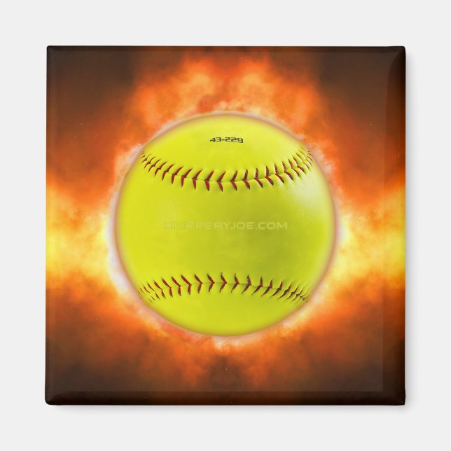 Aimant Les flammes de balle rapide de softball jaune de S (Devant)