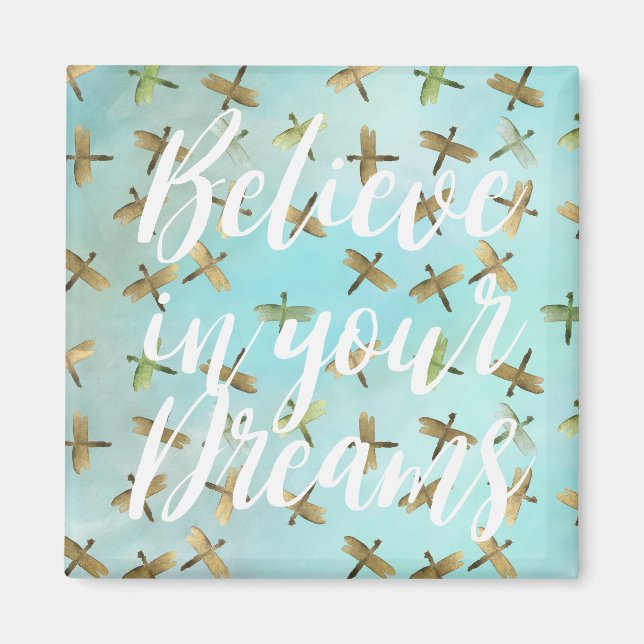 Aimant Les libellules d'or Aqua Mint croient aux rêves (Devant)