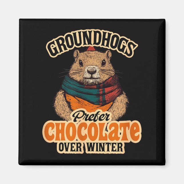 Aimant Les marmottes préfèrent le chocolat à février en h (Devant)