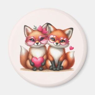 Aimant Les mignons renards orange en amour