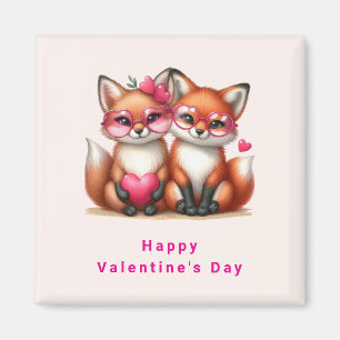 Aimant Les mignons renards orange en amour Saint-Valentin