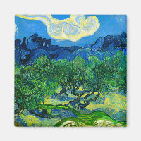 Les oliviers de Van Gogh dans un paysage montagneu
