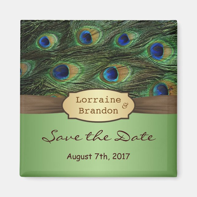 Aimant Les plumes de Peacock sauvent l'aimant de la date (Devant)