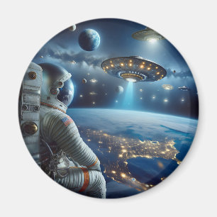 Aimant Les vaisseaux spatiaux et un astronaute dans l'esp