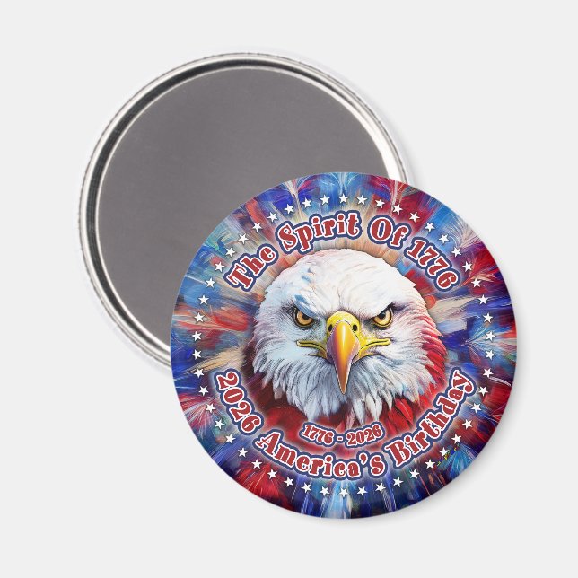 Aimant L'Esprit de 1776, 2026 L'aigle rouge de feu d'Amér (Recto/Verso)