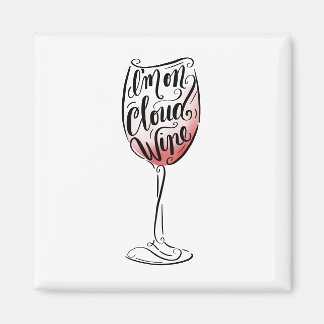 Aimant Lettré à la main et illustré Je suis sur le vin de (Devant)