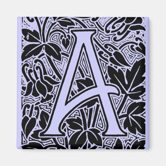 Aimant Lettre A Monogramme Botanique Vintage Arts & Craft (Devant)
