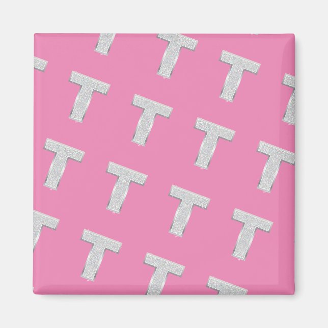 AIMANT LETTRE ARGENT ROSE T (Devant)